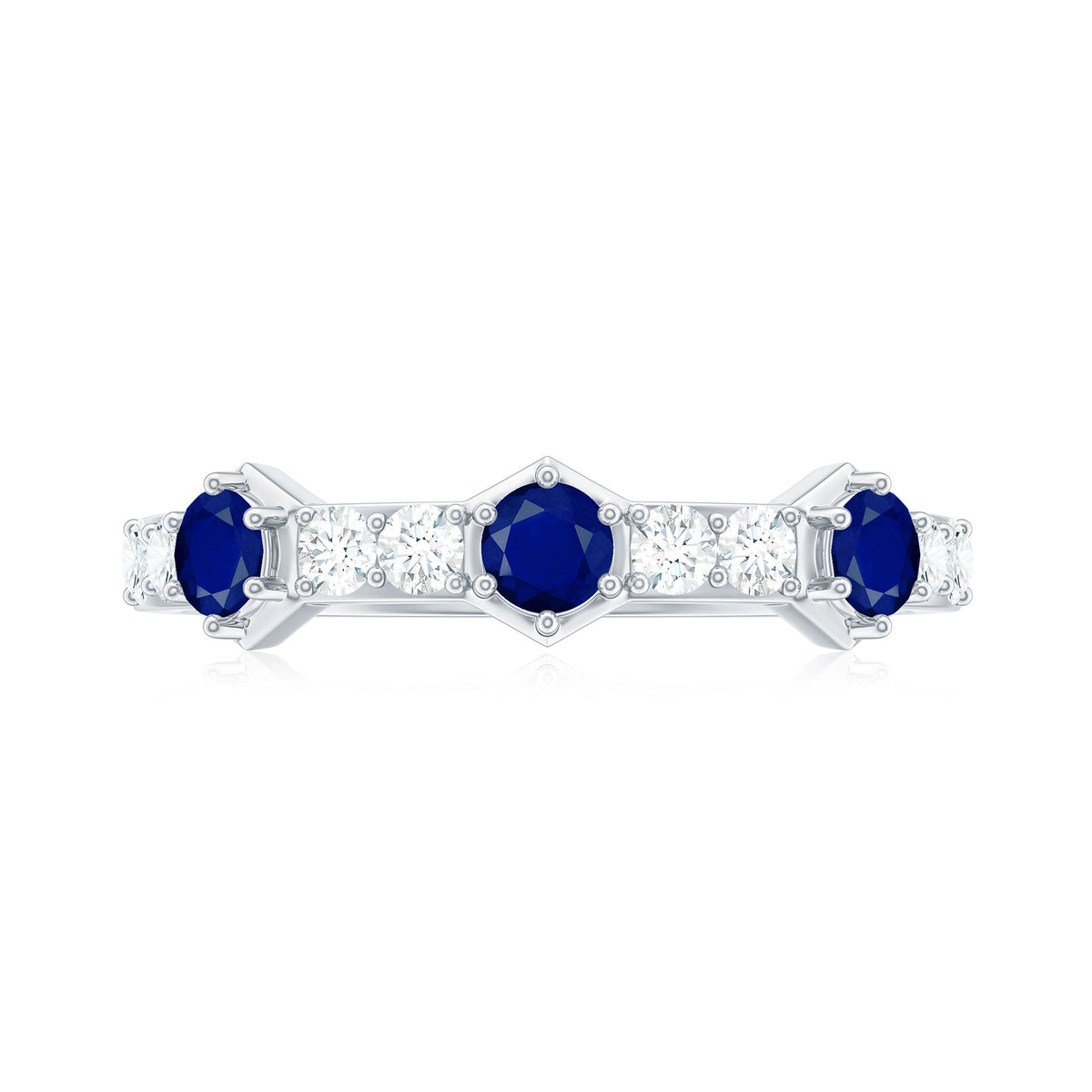 Real Blue Sapphire Half Eternity Ring with Diamond
