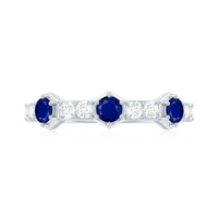 Real Blue Sapphire Half Eternity Ring with Diamond