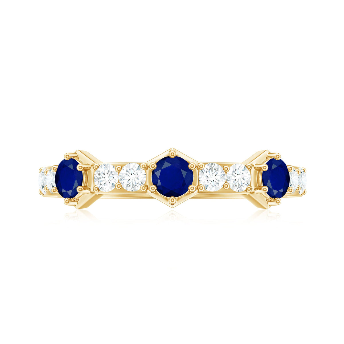 Real Blue Sapphire Half Eternity Ring with Diamond