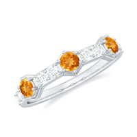 Genuine Citrine Diamond Half Eternity Ring for Anniversary