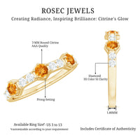 Genuine Citrine Diamond Half Eternity Ring for Anniversary