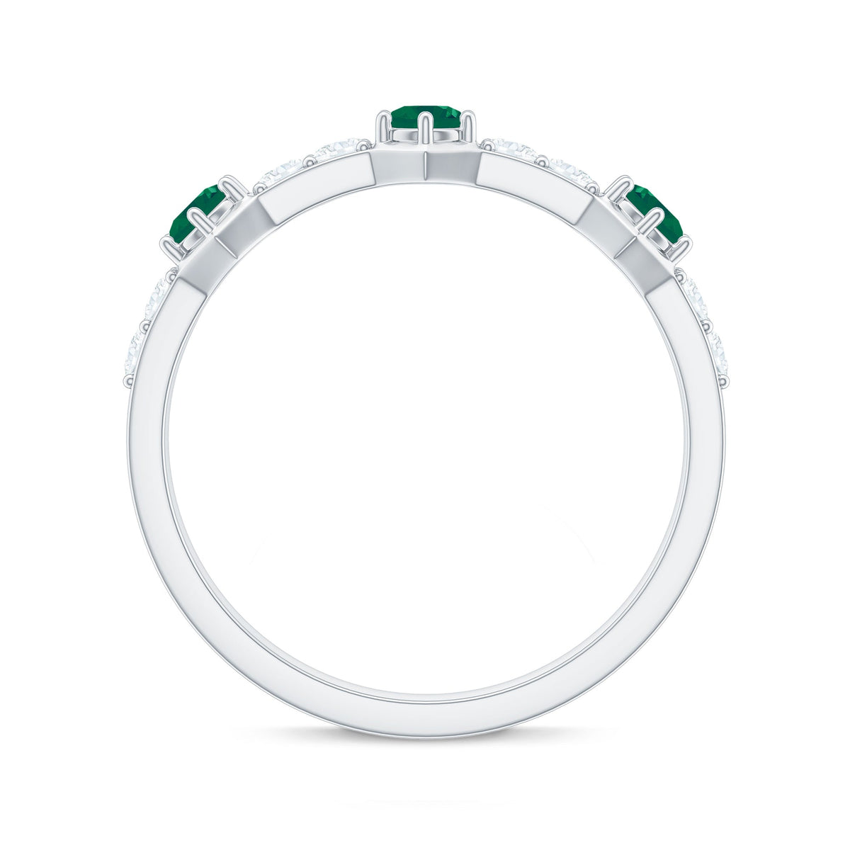 Natural Emerald and Diamond Half Eternity Ring