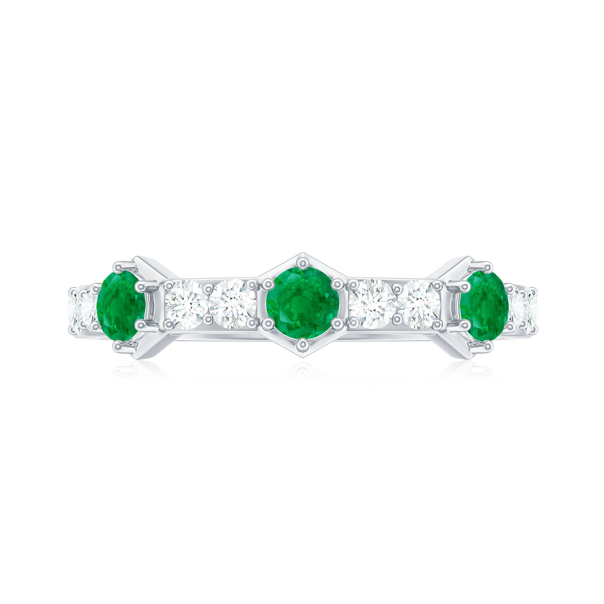 Natural Emerald and Diamond Half Eternity Ring