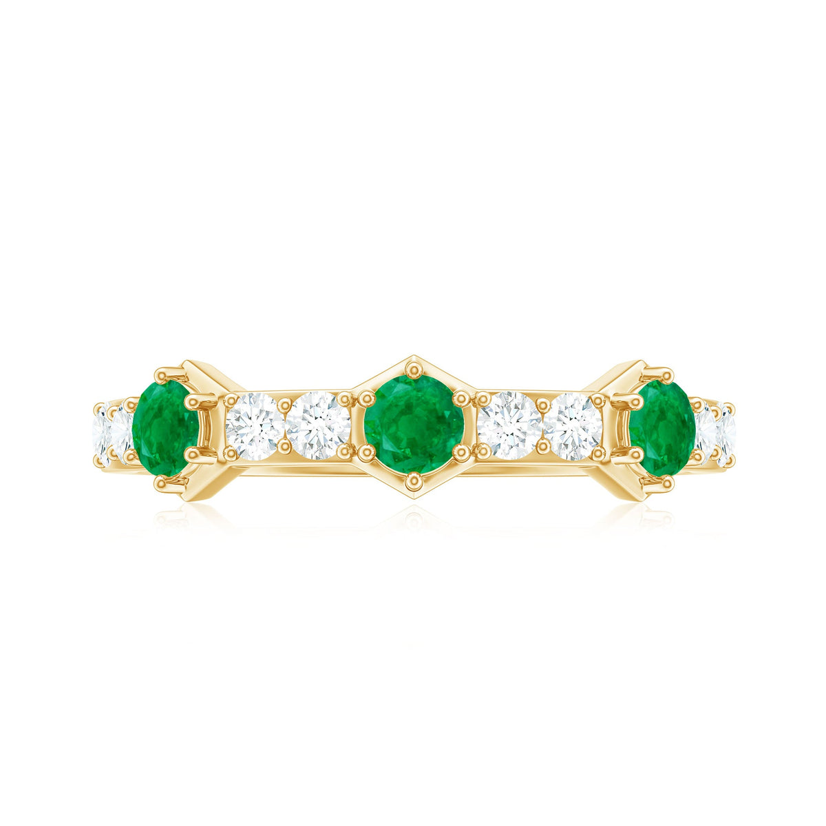 Natural Emerald and Diamond Half Eternity Ring