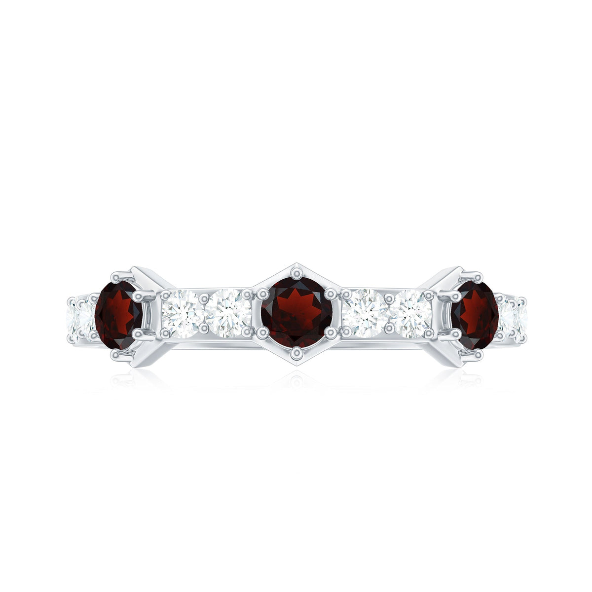 Real Red Garnet Diamond Half Eternity Ring for Anniversary
