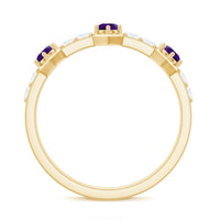 Natural Amethyst Half Eternity Ring with Diamond