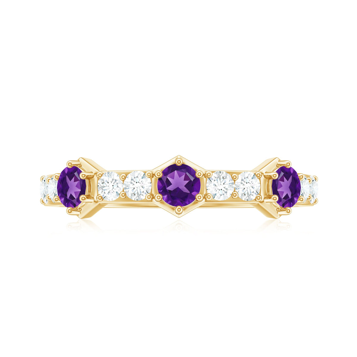 Natural Amethyst Half Eternity Ring with Diamond