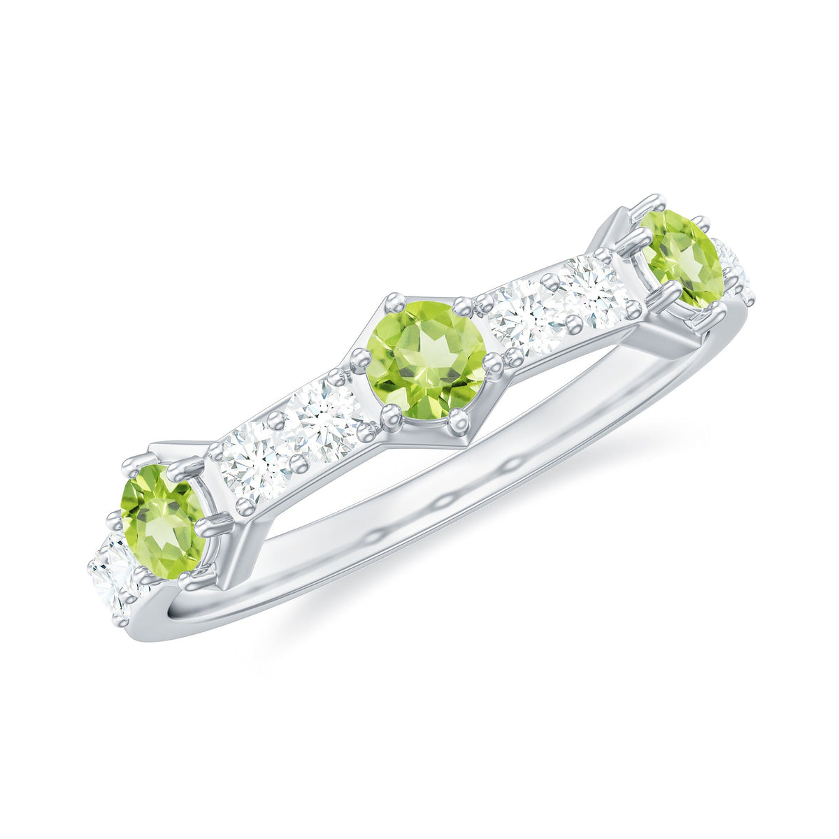 Natural Peridot Diamond Half Eternity Ring for Anniversary