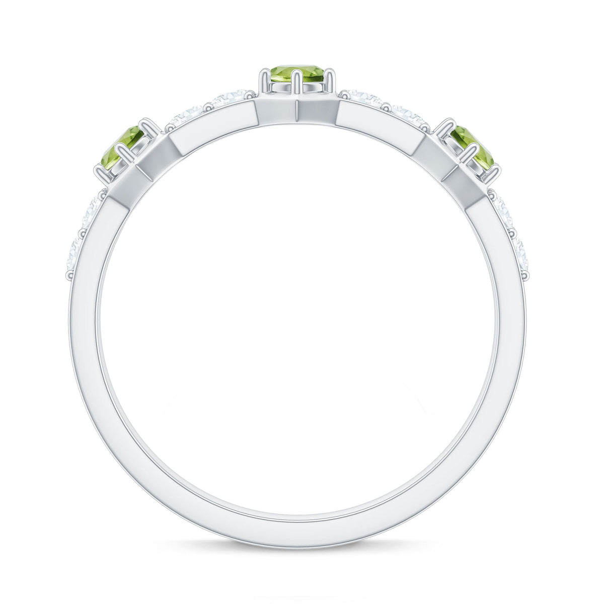 Natural Peridot Diamond Half Eternity Ring for Anniversary