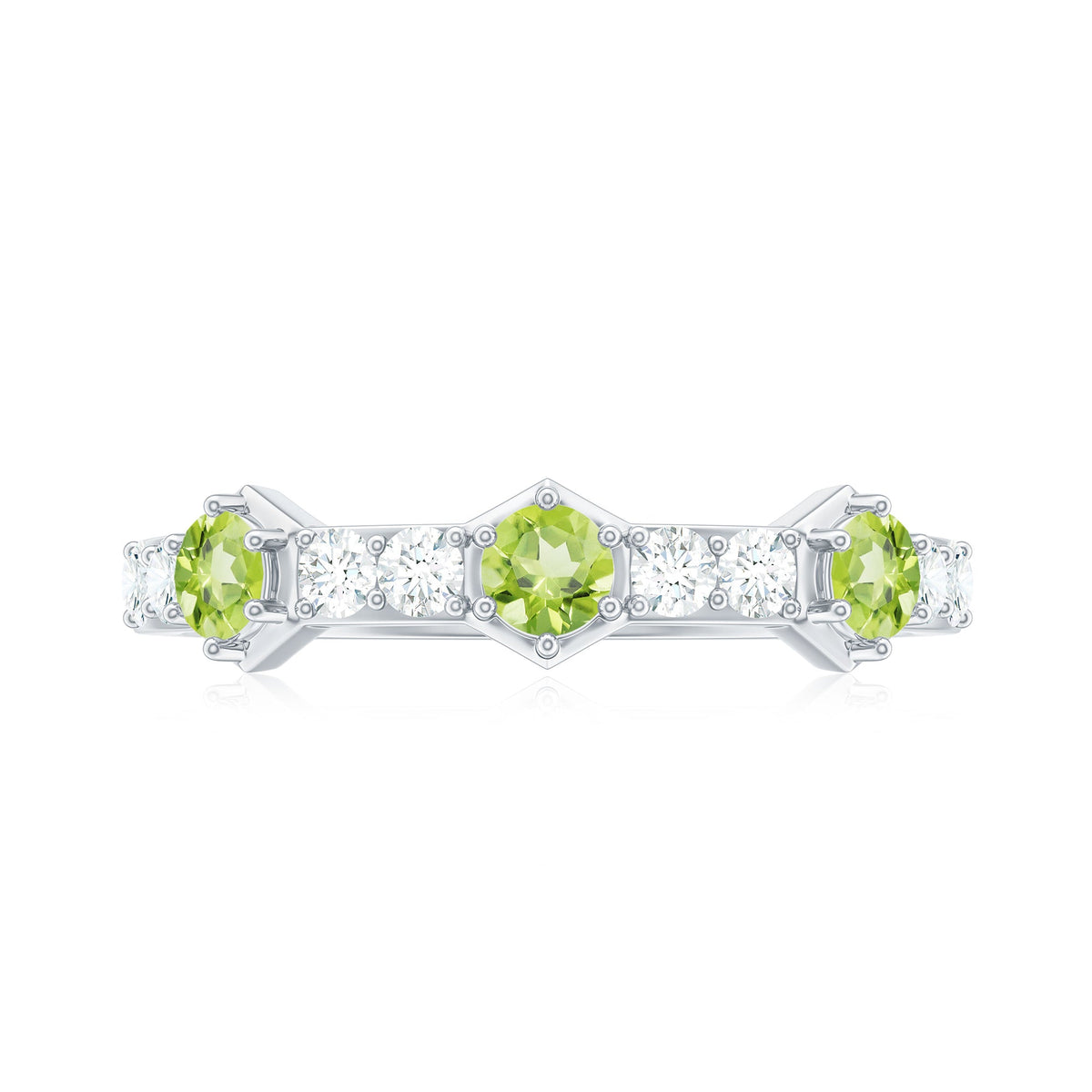 Natural Peridot Diamond Half Eternity Ring for Anniversary
