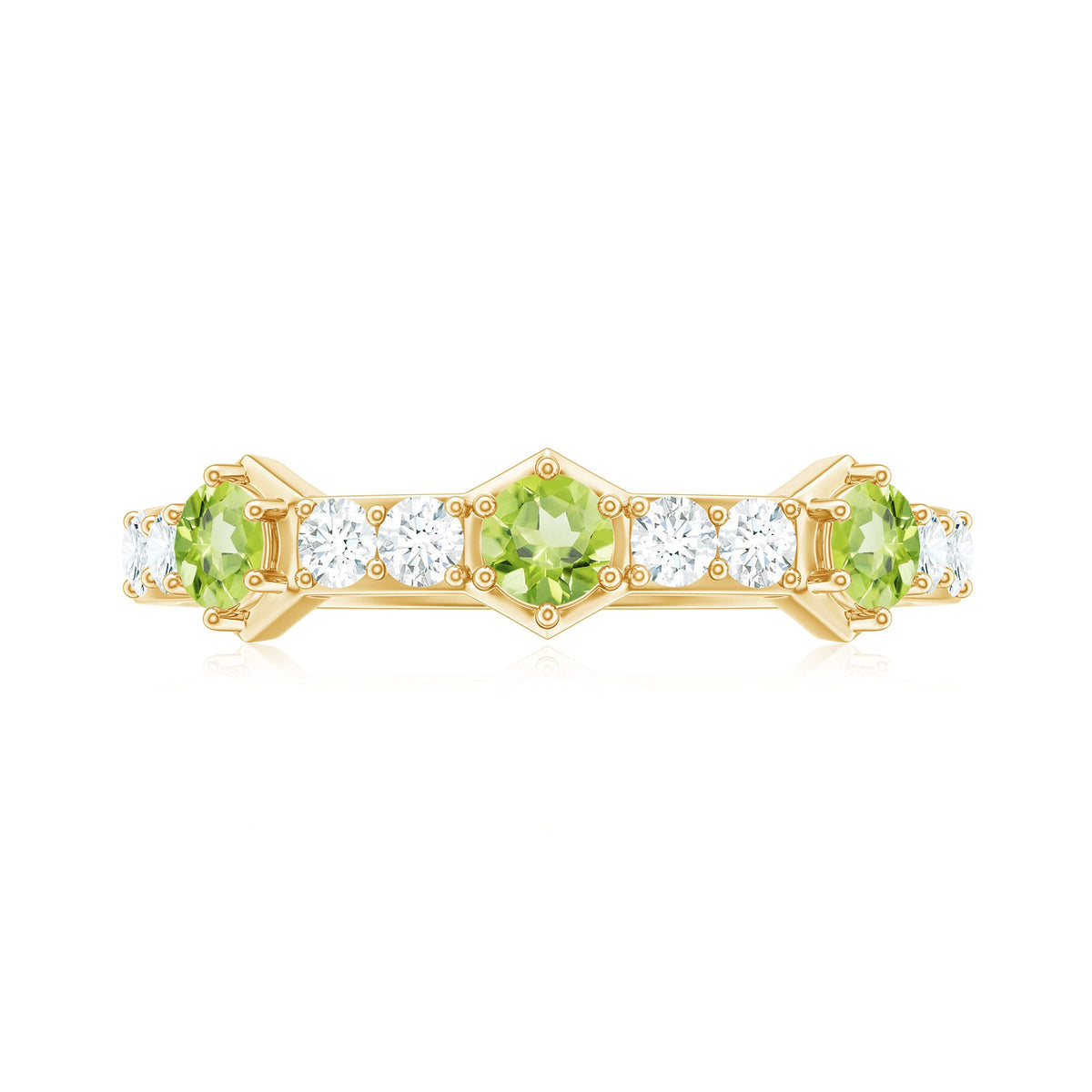 Natural Peridot Diamond Half Eternity Ring for Anniversary