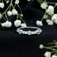Real Aquamarine and Diamond Half Eternity Ring