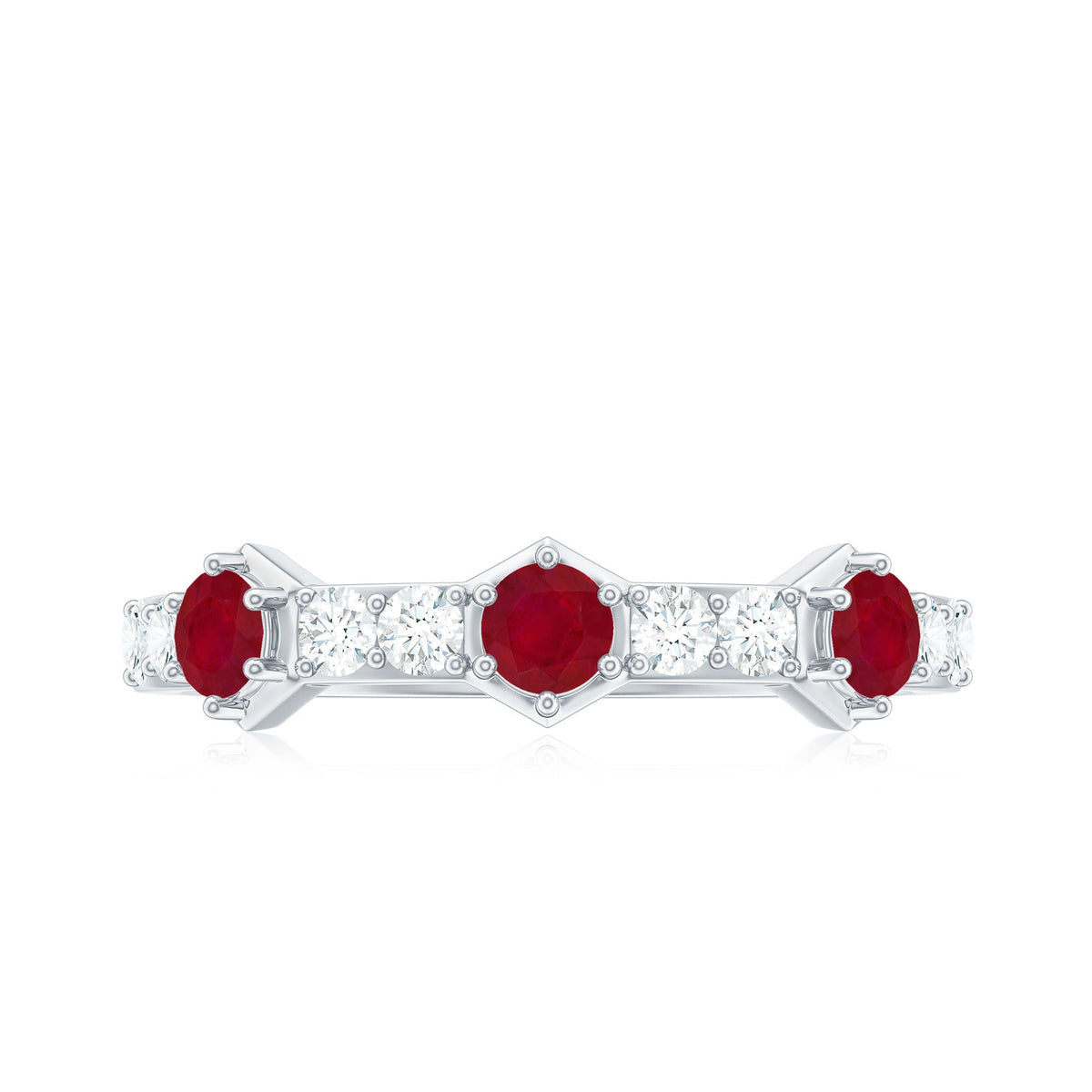 Natural Ruby Diamond Half Eternity Ring for Women