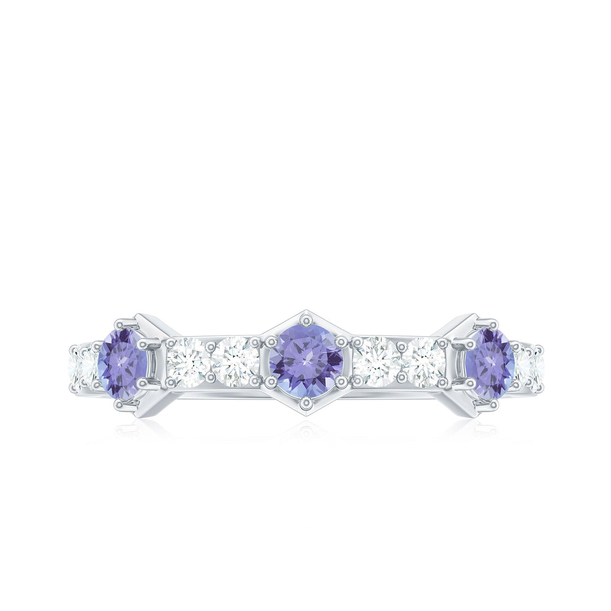 Natural Tanzanite and Diamond Half Eternity Ring for Women