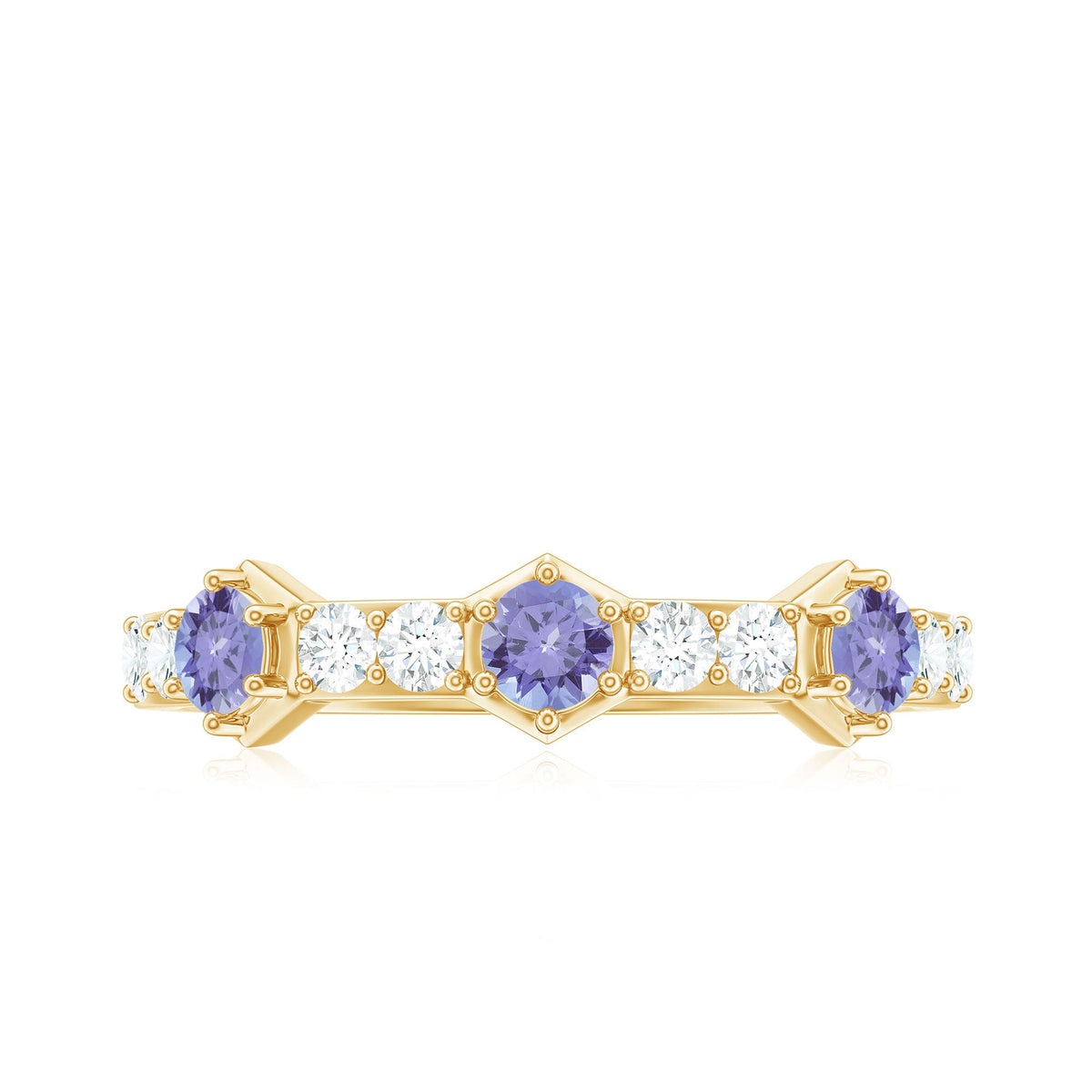 Natural Tanzanite and Diamond Half Eternity Ring for Women