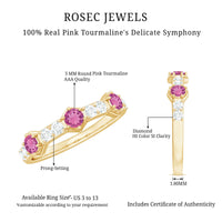 Minimal Half Eternity Ring with Pink Tourmaline and Diamond