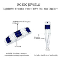 Certified Real Baguette Blue Sapphire Half Eternity Band Ring with Moissanite
