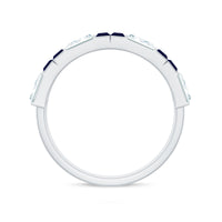 Certified Real Baguette Blue Sapphire Half Eternity Band Ring with Moissanite