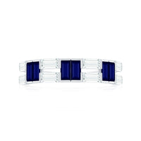Certified Real Baguette Blue Sapphire Half Eternity Band Ring with Moissanite