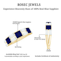 Certified Real Baguette Blue Sapphire Half Eternity Band Ring with Moissanite