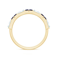 Certified Real Baguette Blue Sapphire Half Eternity Band Ring with Moissanite