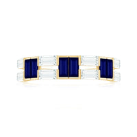 Certified Real Baguette Blue Sapphire Half Eternity Band Ring with Moissanite