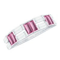 Baguette Shape Pink Tourmaline and Moissanite Half Eternity Ring