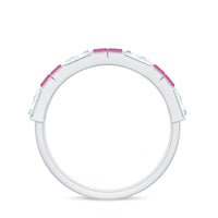 Baguette Shape Pink Tourmaline and Moissanite Half Eternity Ring