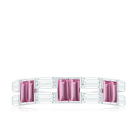 Baguette Shape Pink Tourmaline and Moissanite Half Eternity Ring