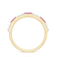 Baguette Shape Pink Tourmaline and Moissanite Half Eternity Ring
