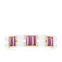 Baguette Shape Pink Tourmaline and Moissanite Half Eternity Ring
