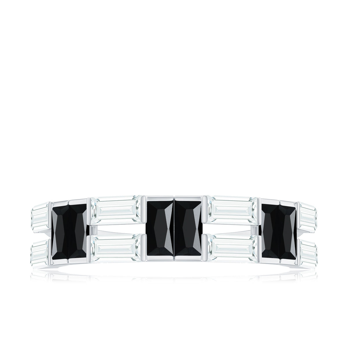 Natural Baguette Black Spinel Half Eternity Ring with Moissanite