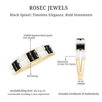 Natural Baguette Black Spinel Half Eternity Ring with Moissanite
