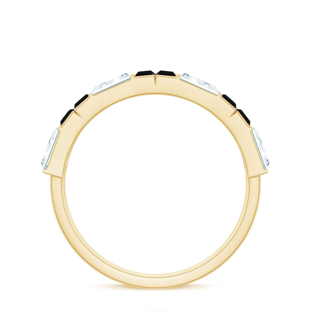 Natural Baguette Black Spinel Half Eternity Ring with Moissanite