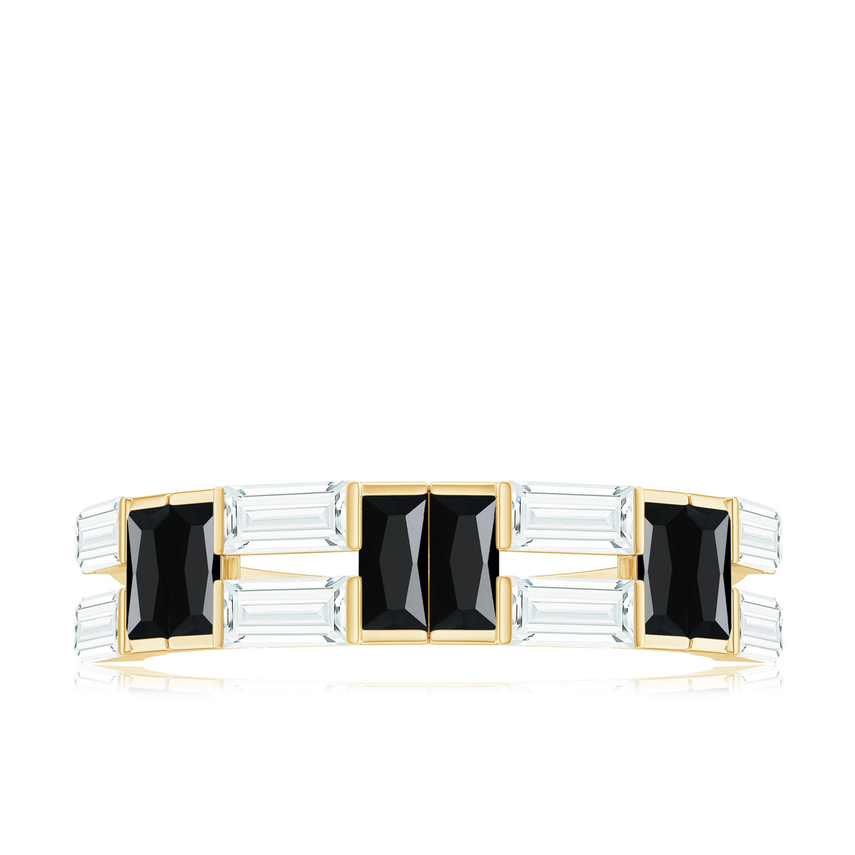Natural Baguette Black Spinel Half Eternity Ring with Moissanite