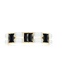 Natural Baguette Black Spinel Half Eternity Ring with Moissanite