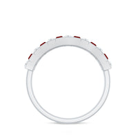 Baguette Cut Created Ruby Classic Half Eternity Ring with Diamond