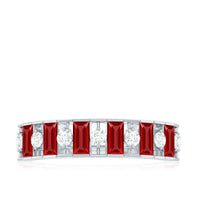 Baguette Cut Created Ruby Classic Half Eternity Ring with Diamond