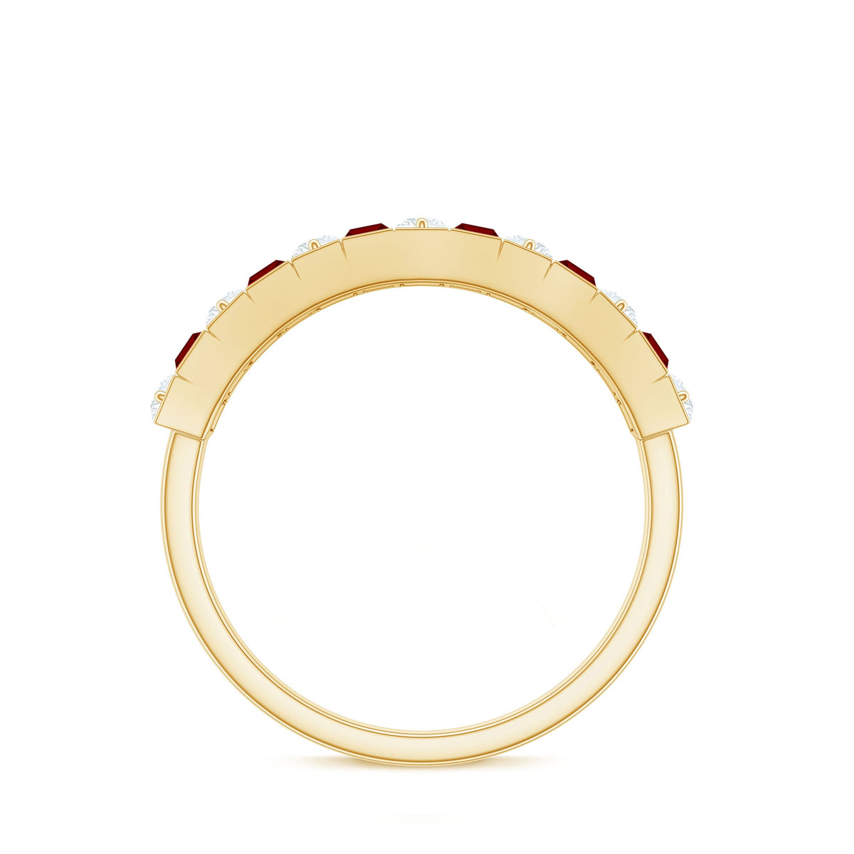 Baguette Cut Created Ruby Classic Half Eternity Ring with Diamond