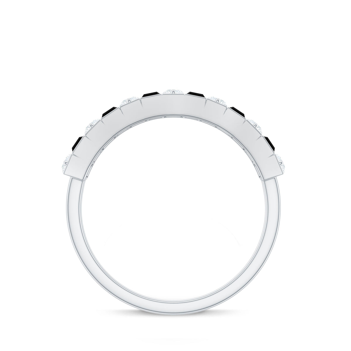 Natural Baguette Black Spinel Half Eternity Ring with Diamond