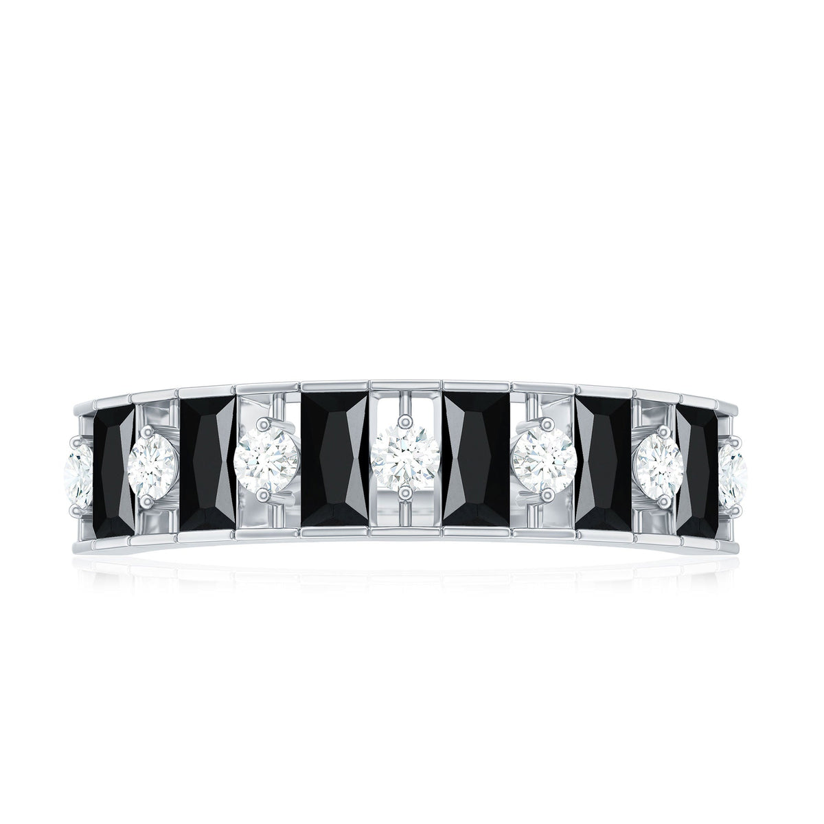 Natural Baguette Black Spinel Half Eternity Ring with Diamond
