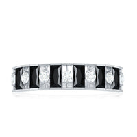 Natural Baguette Black Spinel Half Eternity Ring with Diamond