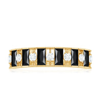 Natural Baguette Black Spinel Half Eternity Ring with Diamond