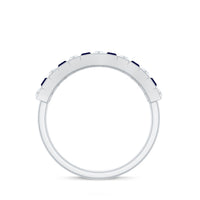 Baguette Cut Created Blue Sapphire Classic Half Eternity Ring with Diamond