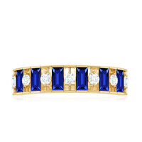 Baguette Cut Created Blue Sapphire Classic Half Eternity Ring with Diamond