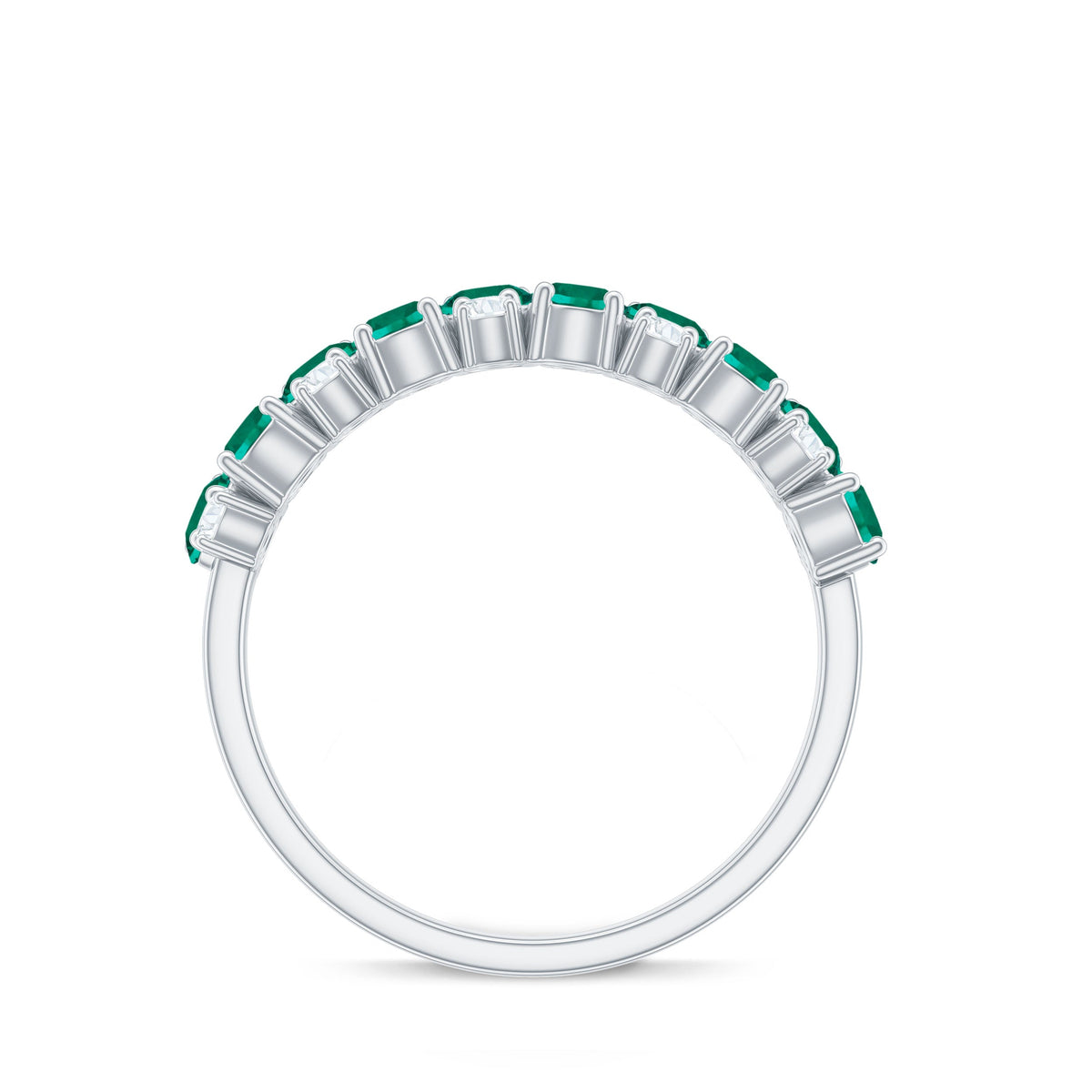 Certified Lab Grown Emerald Cluster Wedding Band with Diamond