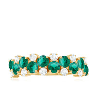 Certified Lab Grown Emerald Cluster Wedding Band with Diamond