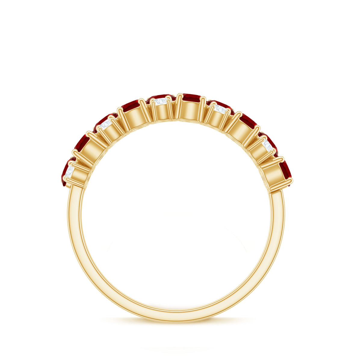 Round Lab Created Ruby and Diamond Cluster Half Eternity Ring