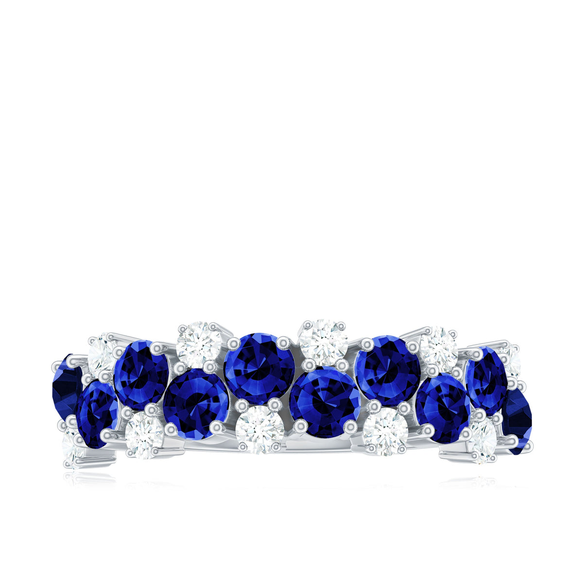 Certified Lab Grown Blue Sapphire Diamond Eternity Band Ring for Anniversary