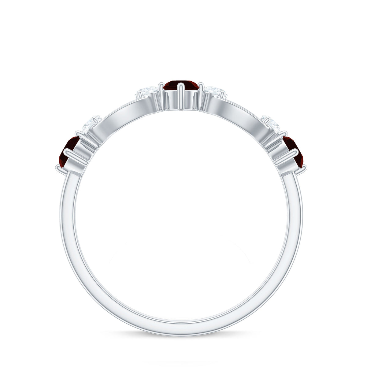 Natural Red Garnet Diamond Half Eternity Ring for Anniversary